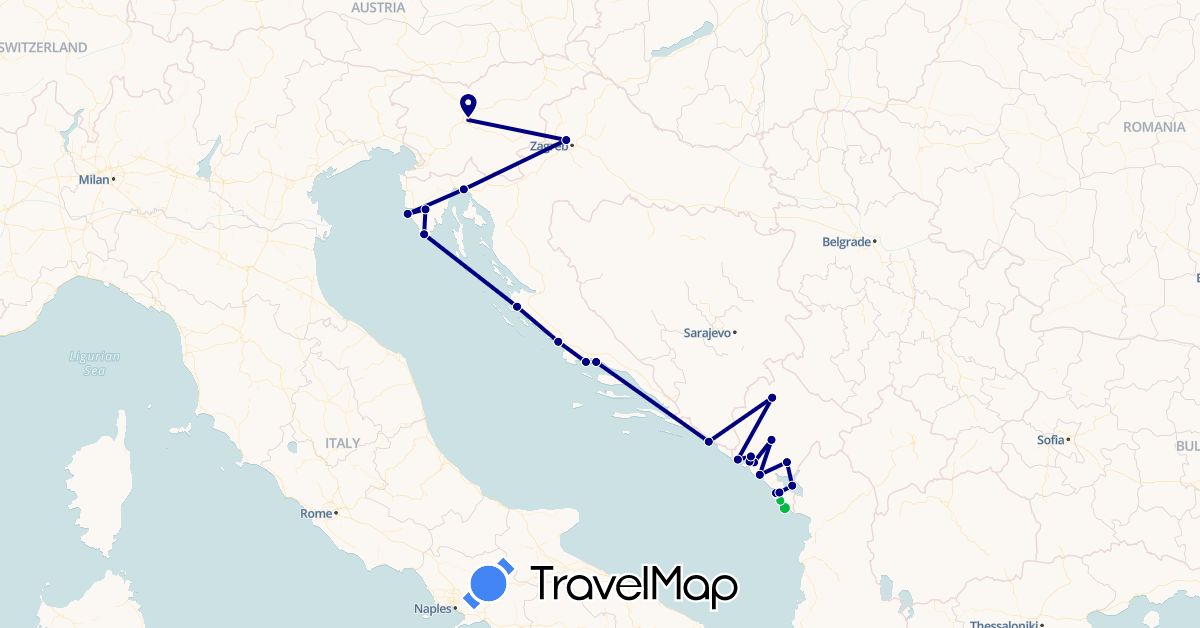 TravelMap itinerary: driving, bus in Croatia, Montenegro, Slovenia (Europe)